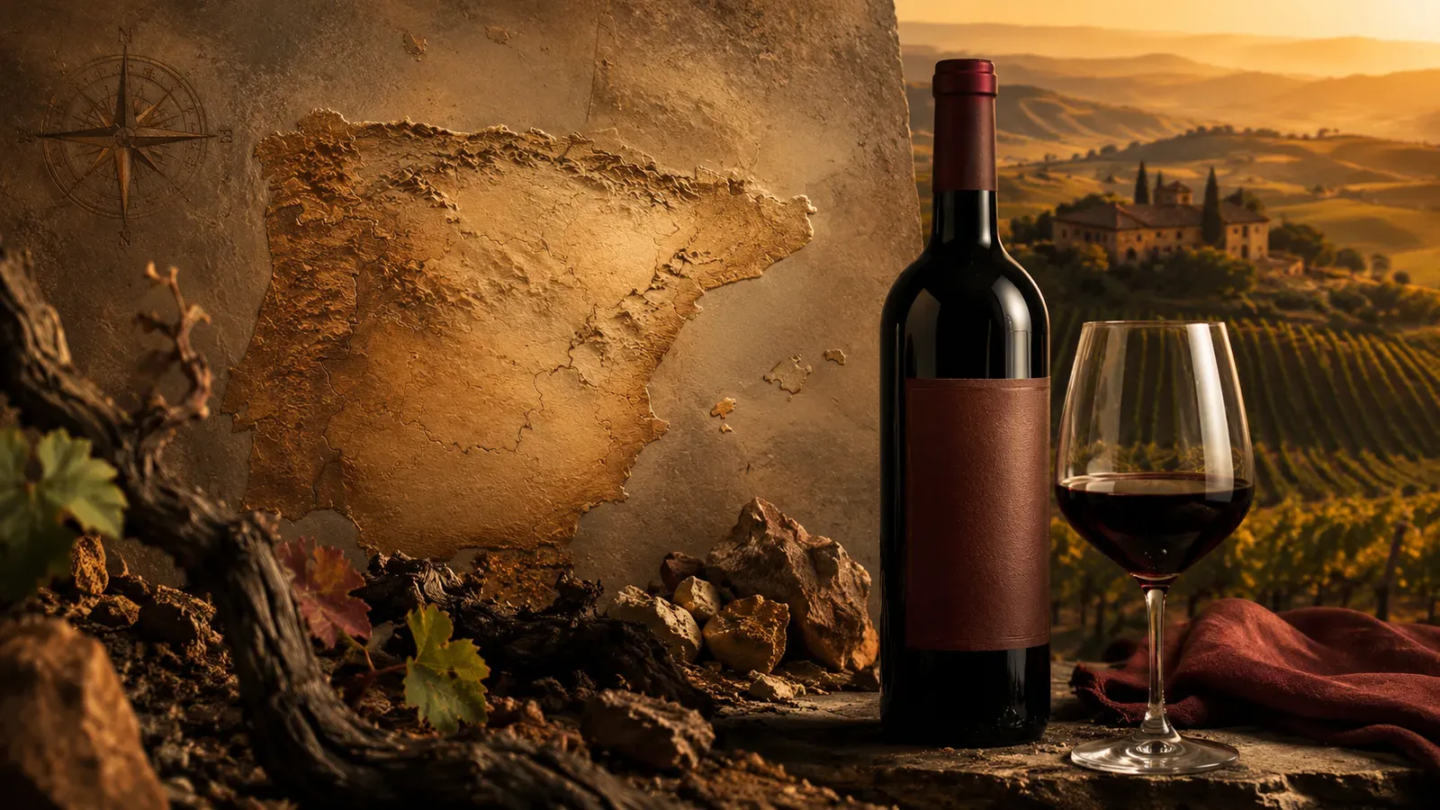 The best Spanish reds to serve chilled | a Spanish red against a stone map of Spain · Spanish Terroir