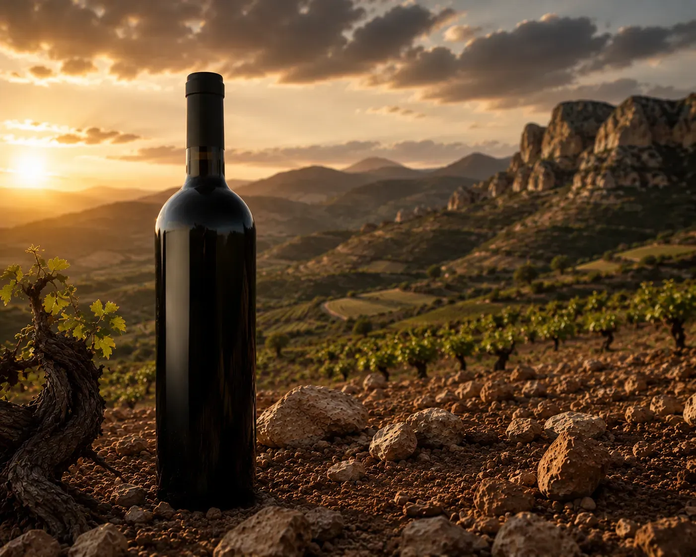 Spanish wine for asparagus season | sunset over an old-vine vineyard · Spanish Terroir